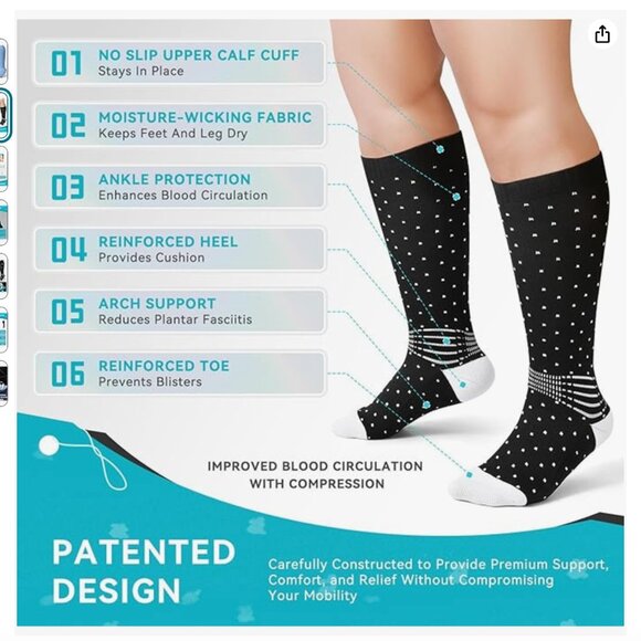 Wide Calf Compression Ankle Support Socks 3 Pairs NEW SIZE XXXL BLACK,PINK,BLUE - Picture 2 of 7